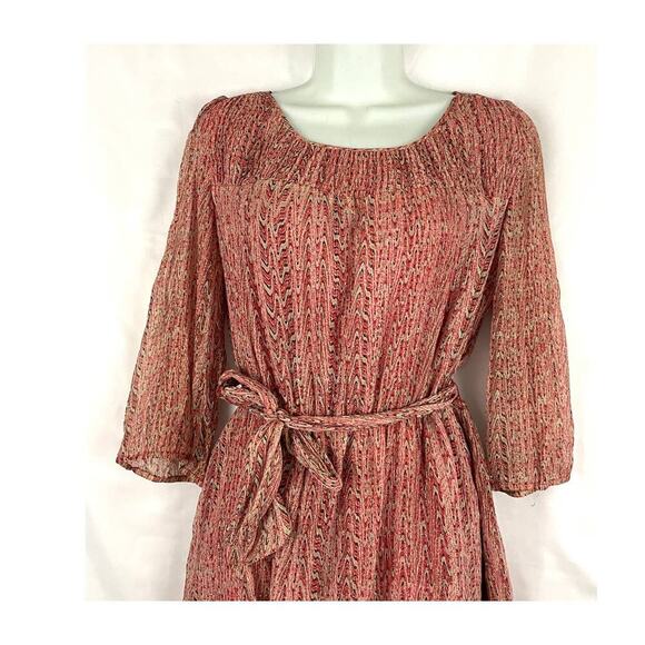 Armani Exchange AX Silk Abstract Metallic Dress Sz 4 Women's With Tie - Picture 11 of 12